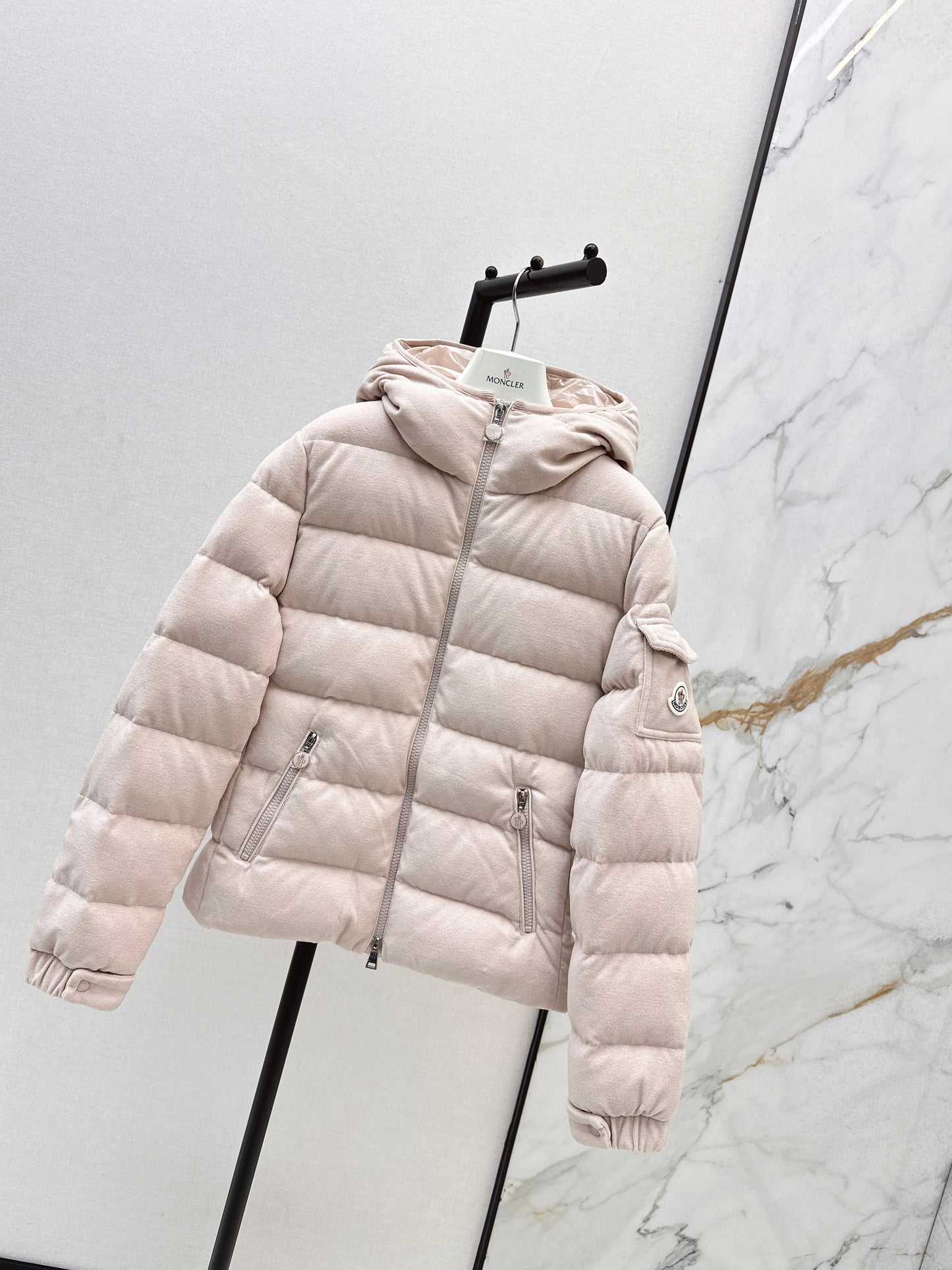 Woolen hooded down jacket