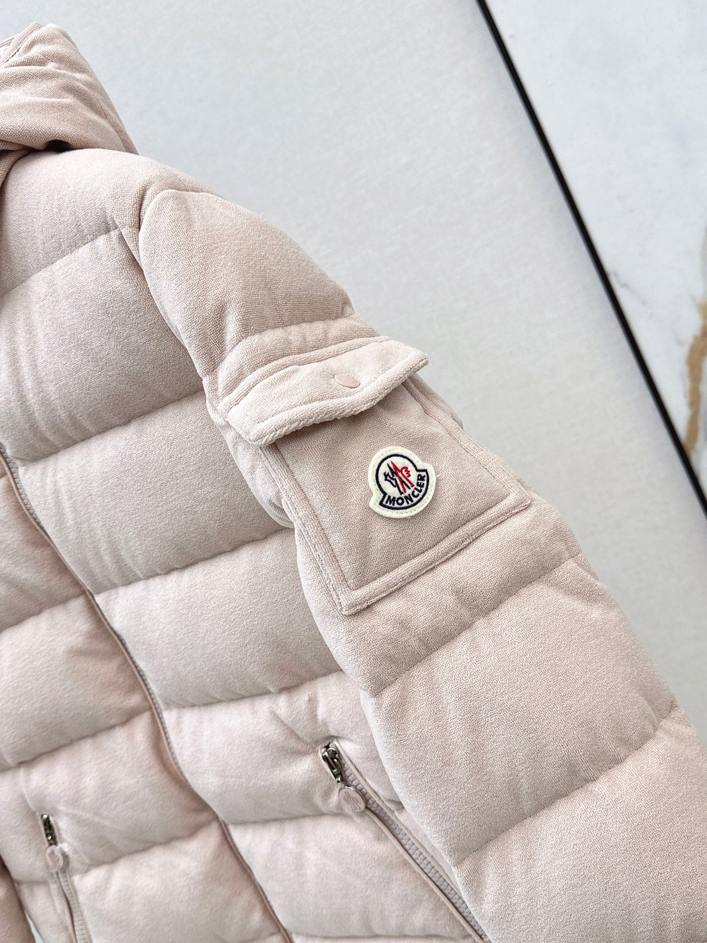 Woolen hooded down jacket