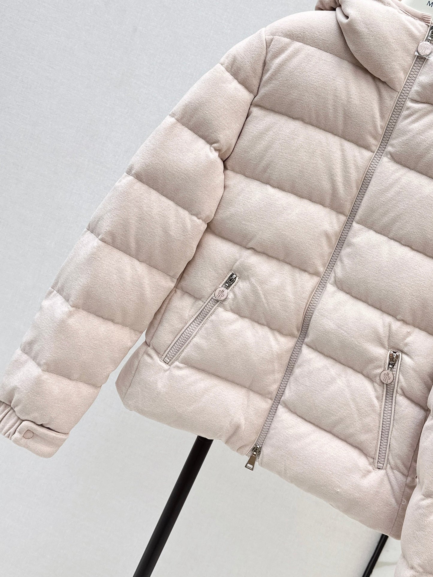 Woolen hooded down jacket