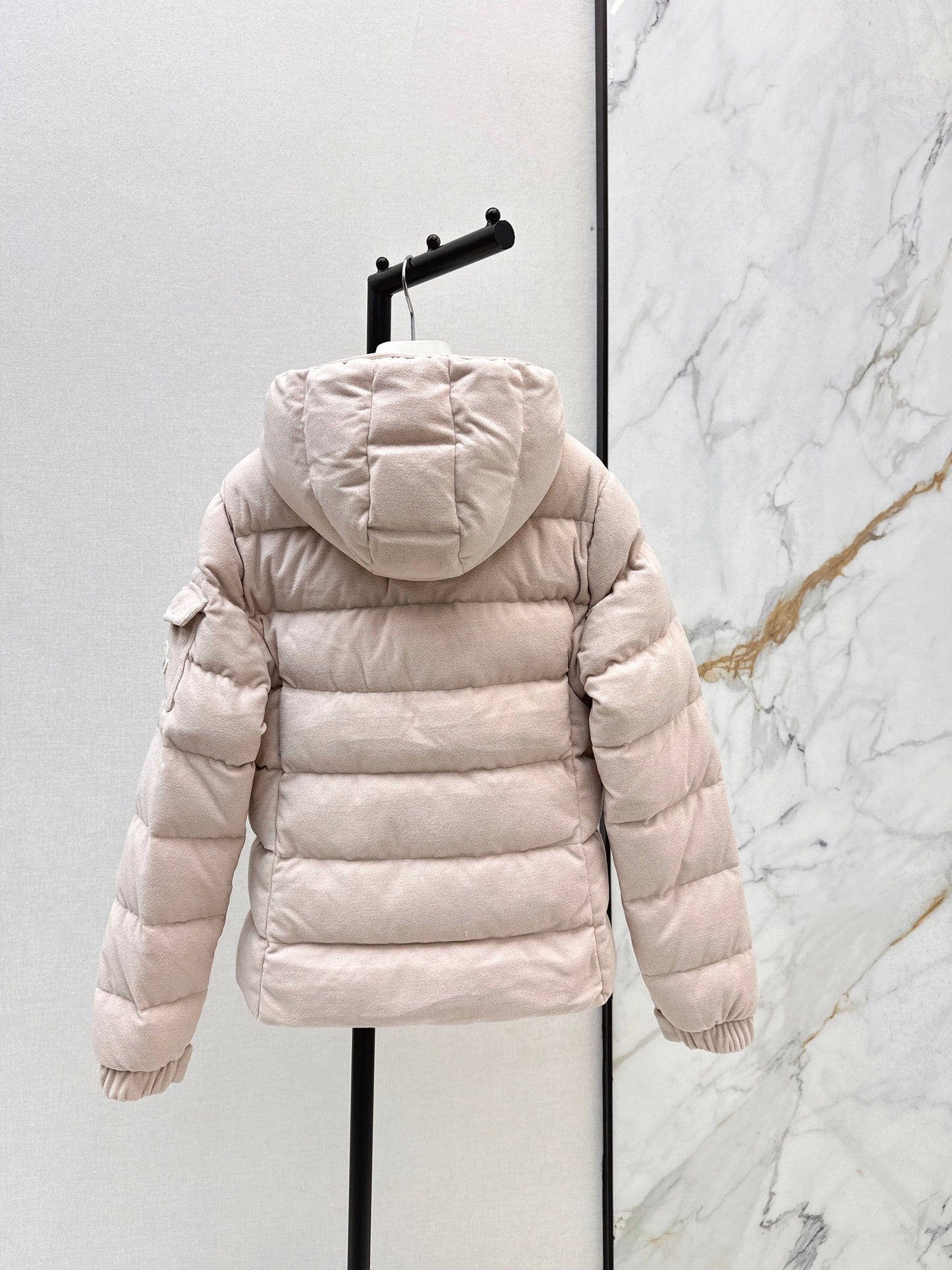 Woolen hooded down jacket
