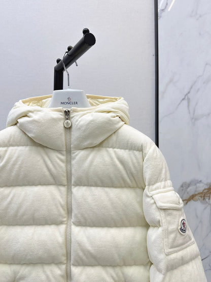 Woolen hooded down jacket