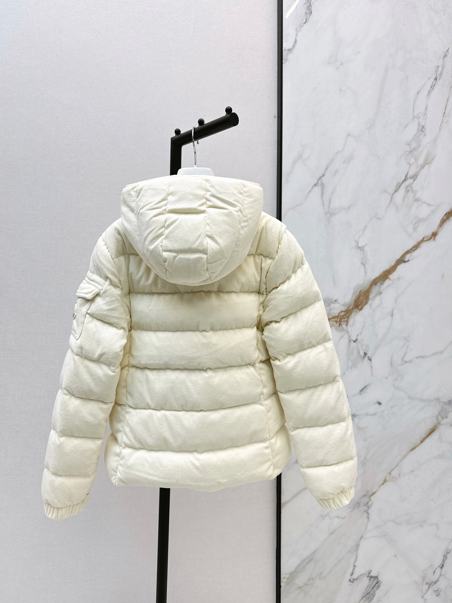 Woolen hooded down jacket