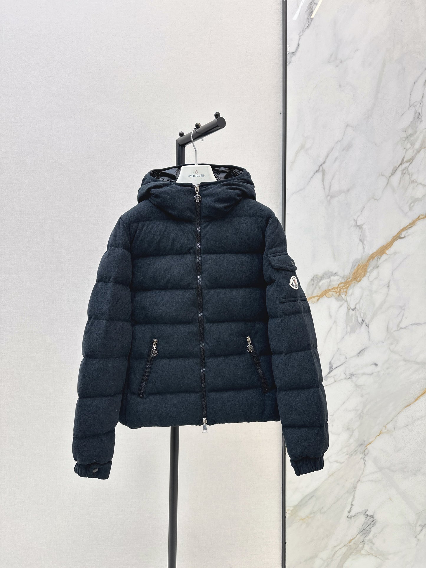 Woolen hooded down jacket