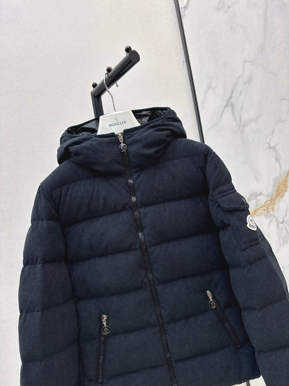 Woolen hooded down jacket