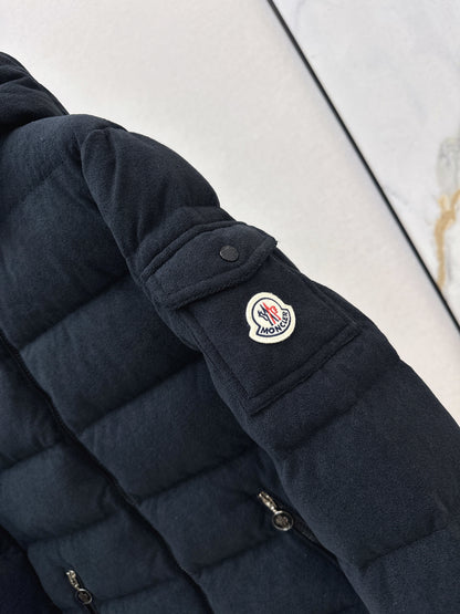 Woolen hooded down jacket