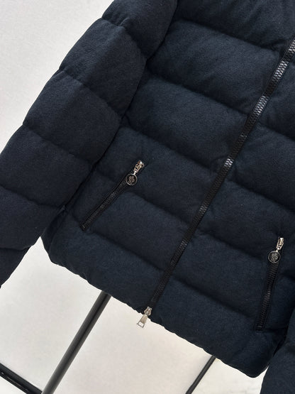 Woolen hooded down jacket