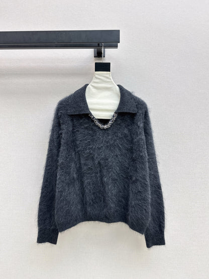 Sparkling woven decorative V-neck sweater
