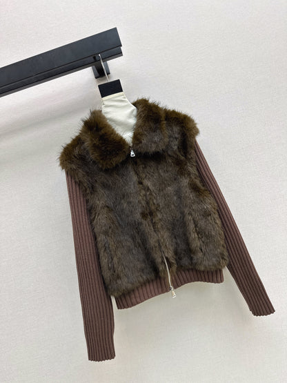 Fox fur patchwork lapel jacket