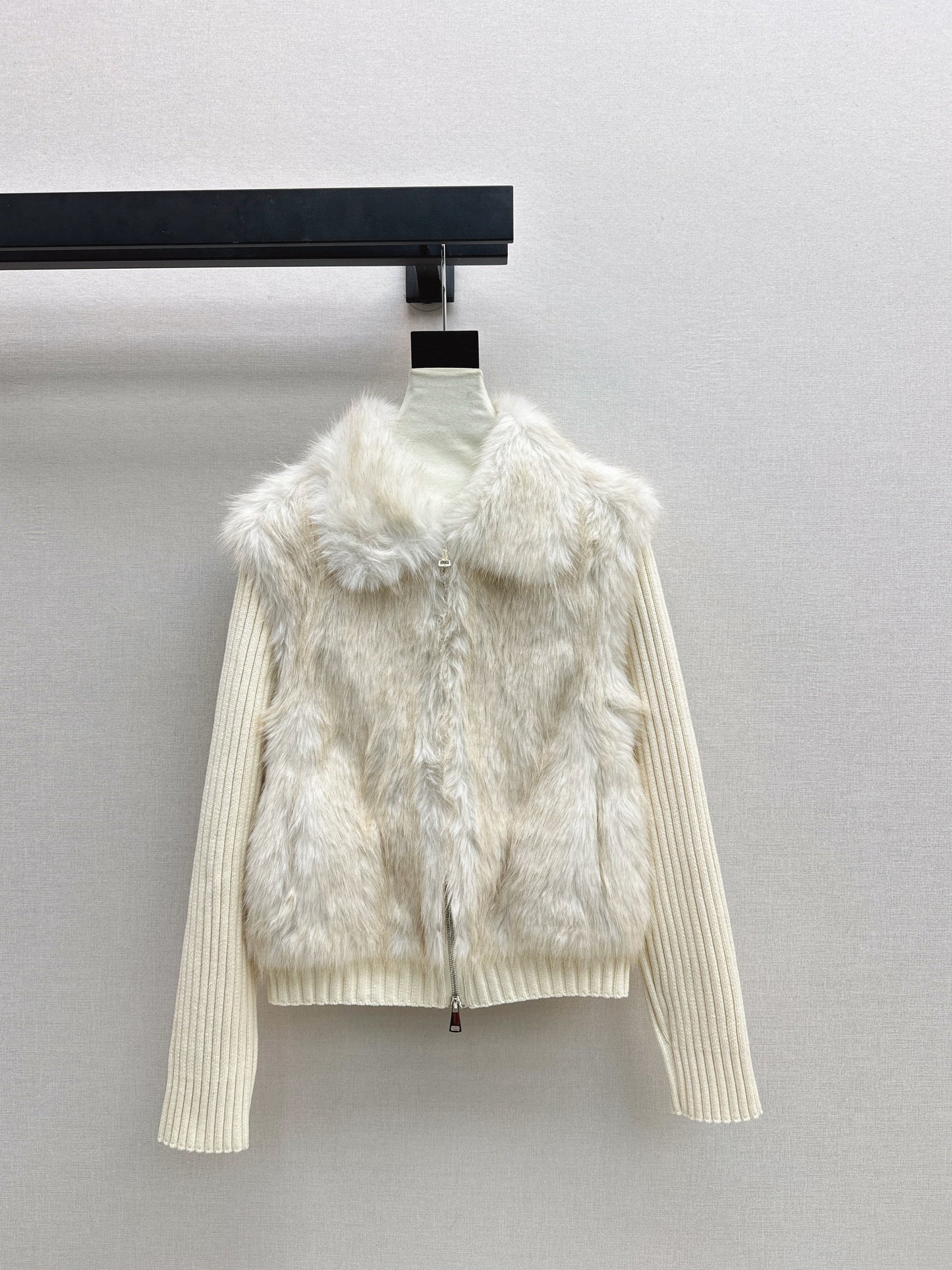 Fox fur patchwork lapel jacket