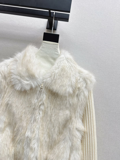 Fox fur patchwork lapel jacket