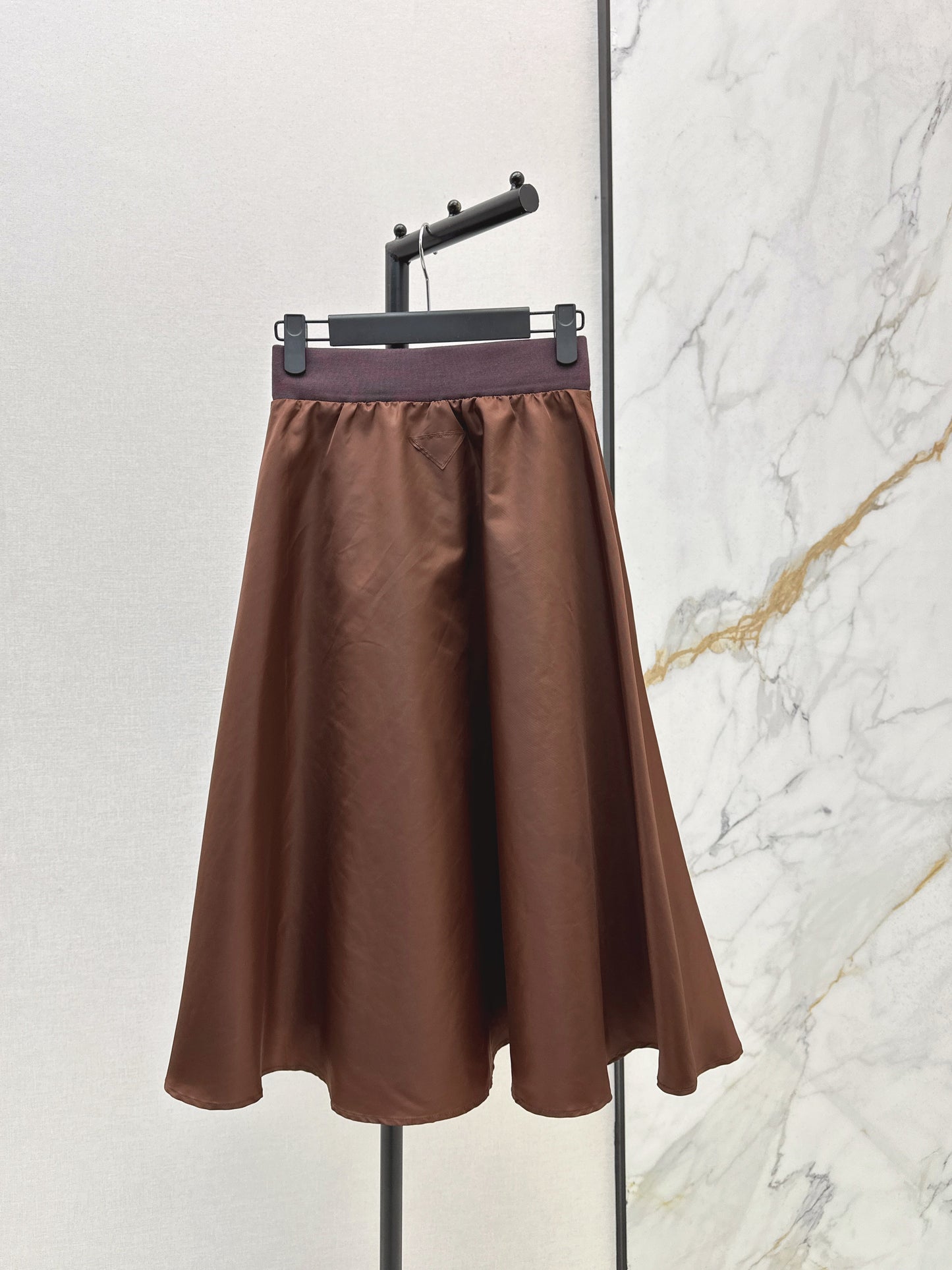 High waisted umbrella shaped nylon skirt