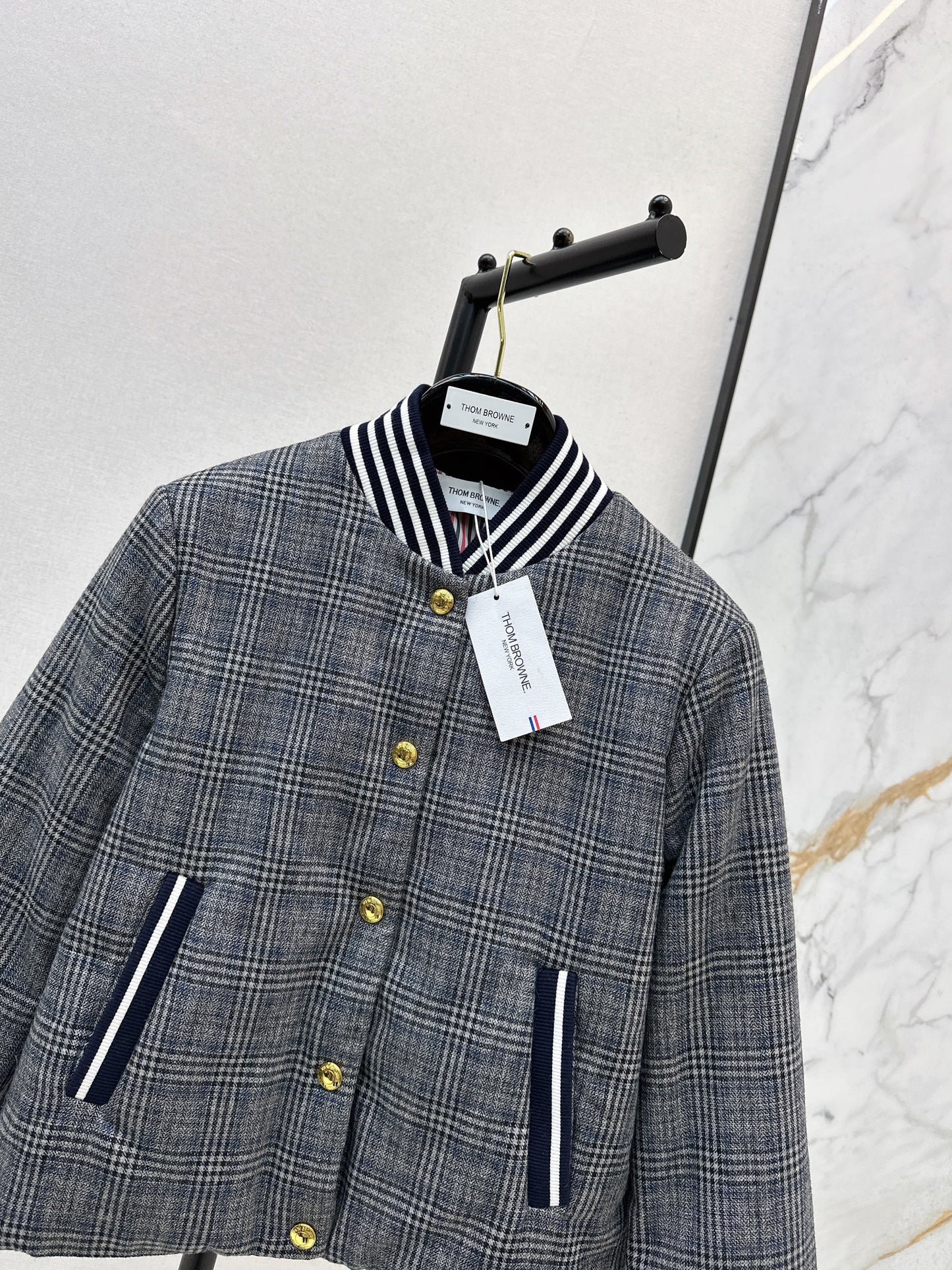Grey plaid casual cotton jacket