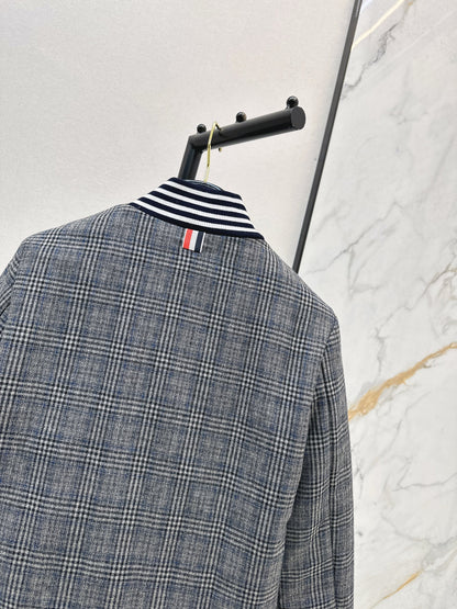 Grey plaid casual cotton jacket
