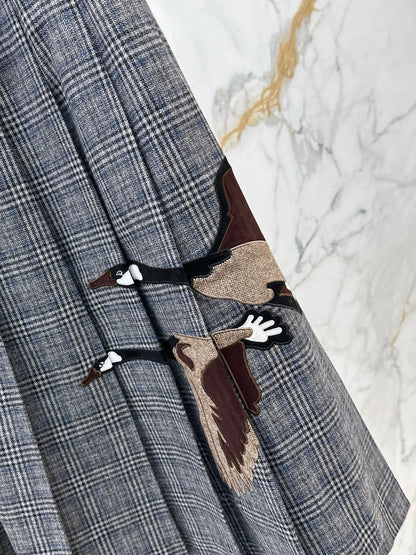 Wild Goose Embroidered plaid Long Half Skirt