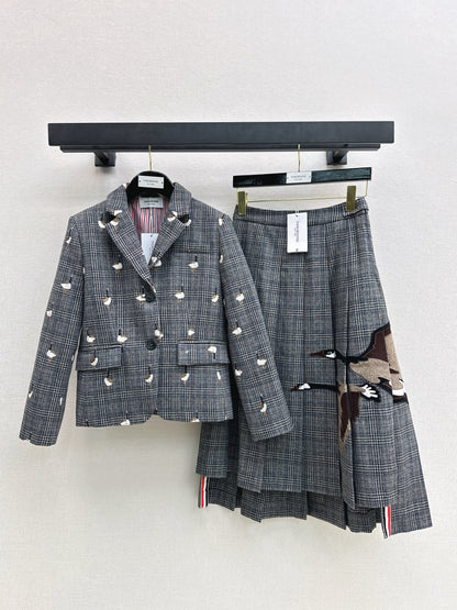 Wild Goose Embroidered plaid casual suit jacket