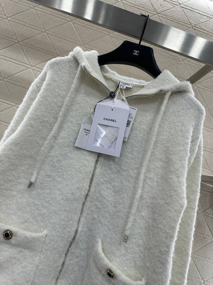 Knitted hooded zipper jacket