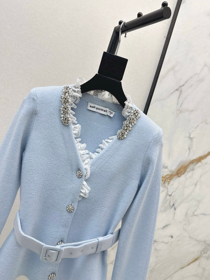 Lace V-neck Knitted Coat
