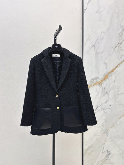 Collar and patchwork pocket suit jacket