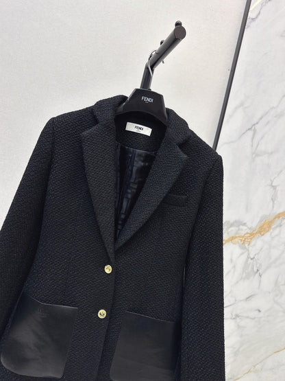 Collar and patchwork pocket suit jacket
