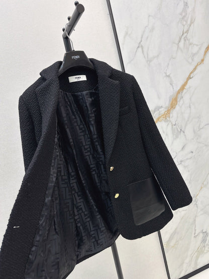 Collar and patchwork pocket suit jacket