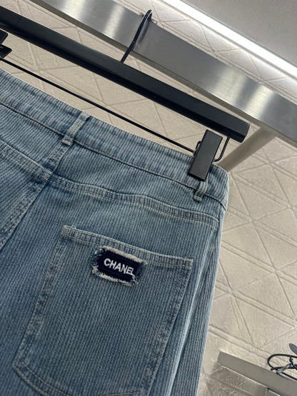 Retro denim straight leg pants