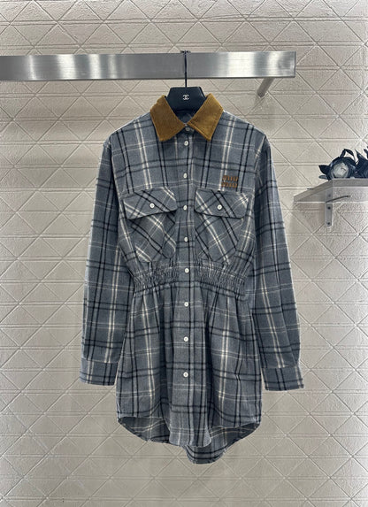 Pair plaid waist cinched shirt skirt