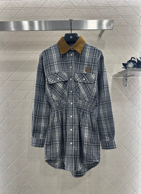 Pair plaid waist cinched shirt skirt