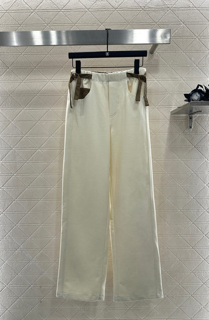 Side waistband straight leg pants