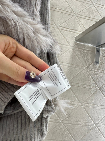 Knitted patchwork lapel fur jacket