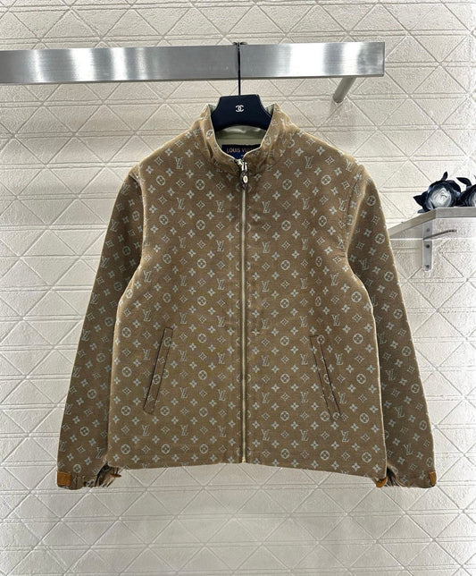 Stand up collar jacquard zipper jacket