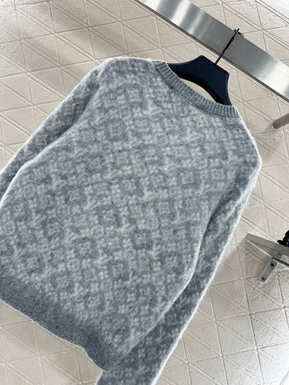Jacquard round neck pullover sweater