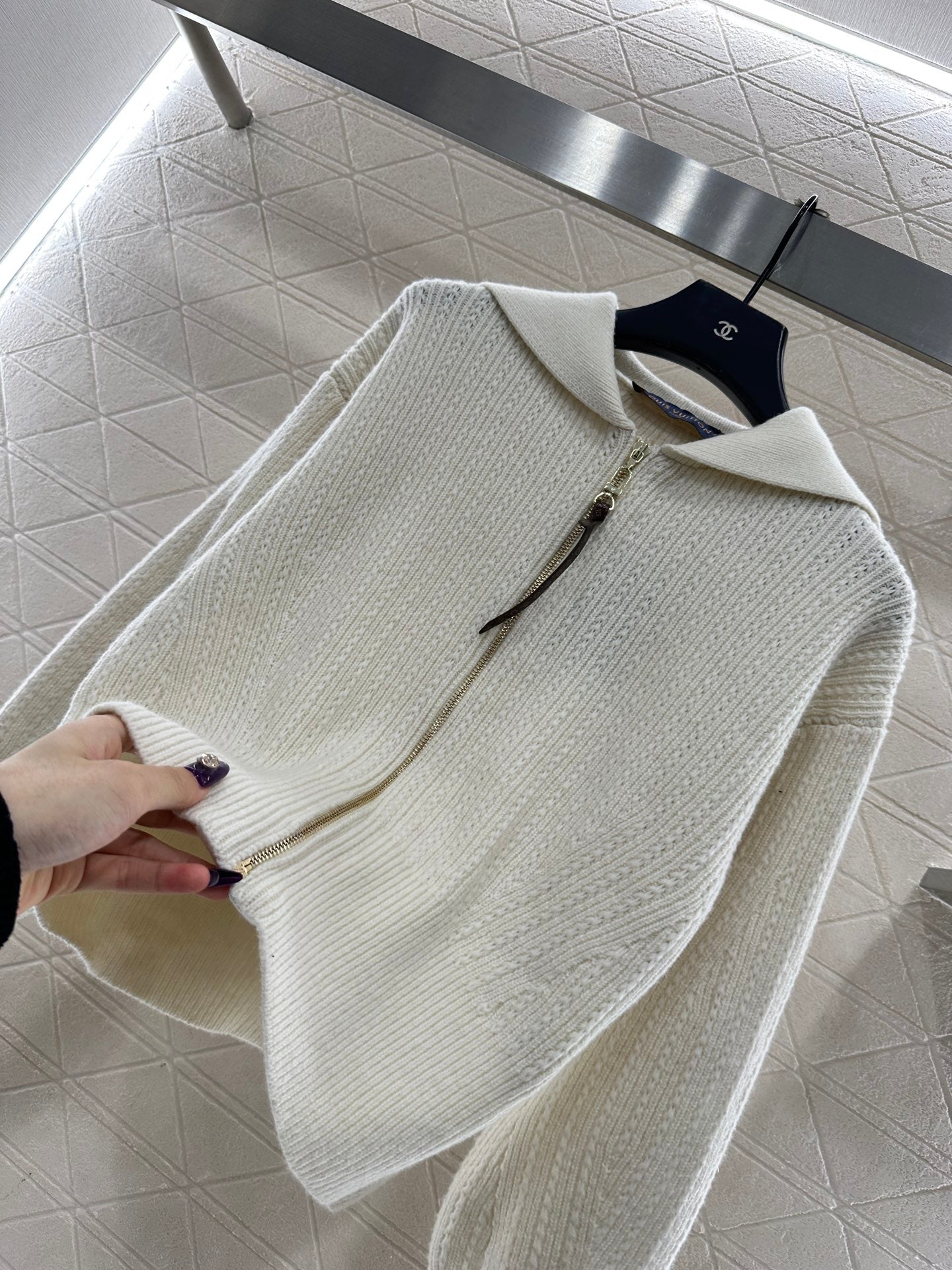 Collar zipper knitted jacket