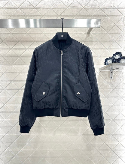 Jacquard dark patterned baseball jacket