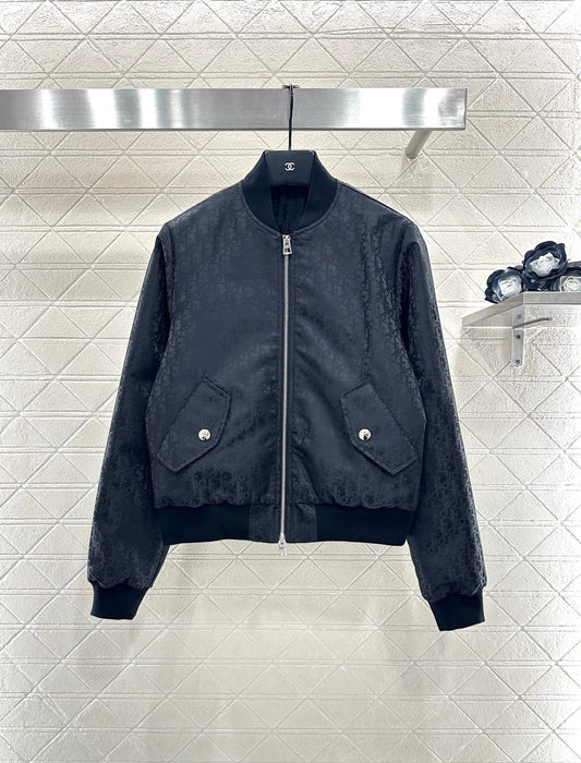 Jacquard dark patterned baseball jacket