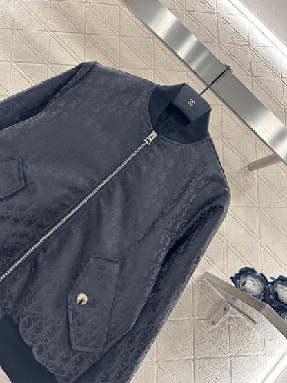Jacquard dark patterned baseball jacket