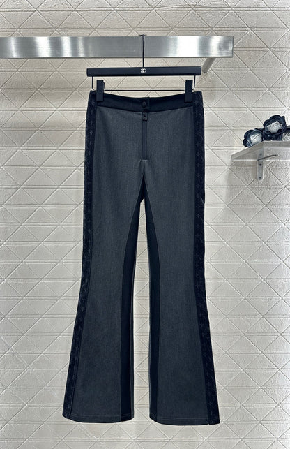 Jacquard webbing slim fit elastic micro flared pants