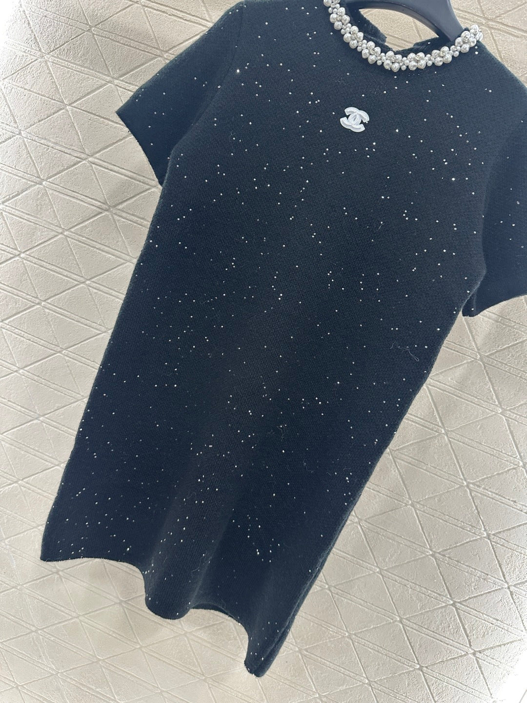 Pearl collar knitted dress