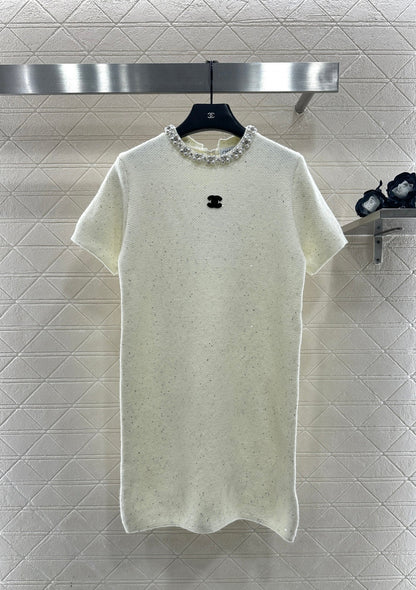 Pearl collar knitted dress