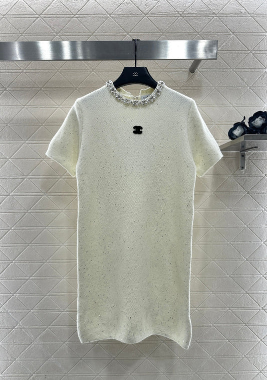Pearl collar knitted dress