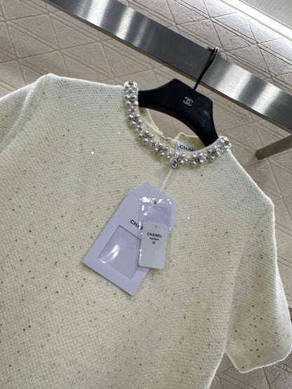 Pearl collar knitted dress