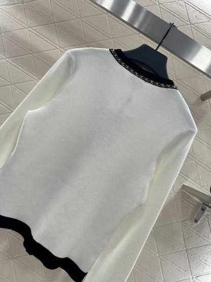 Black and white bow knitted cardigan