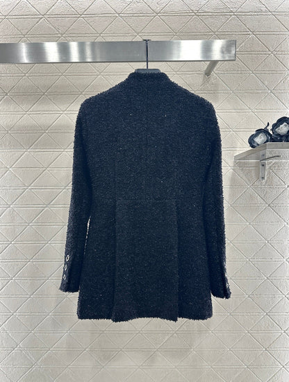 Stand collar woven mid length jacket