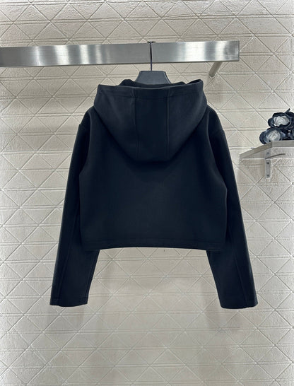 Hooded woolen zipper jacket