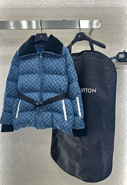 Knitted collar zipper denim down jacket