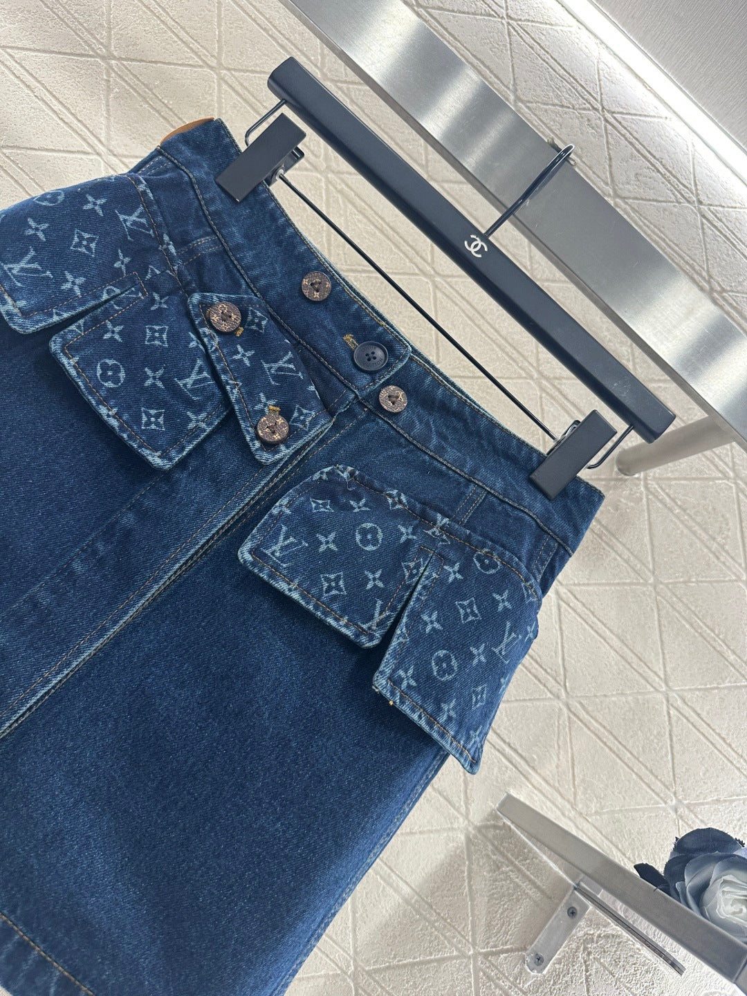 Laser denim skirt