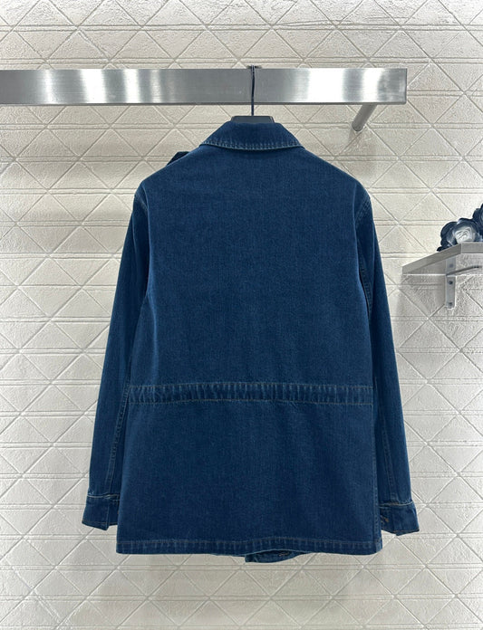 Laser denim mid length jacket