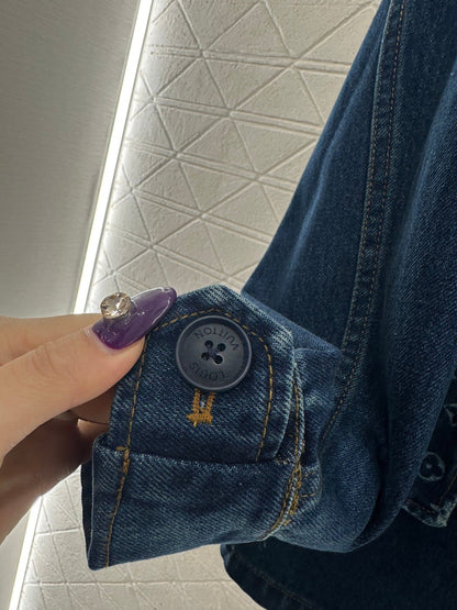 Laser denim mid length jacket