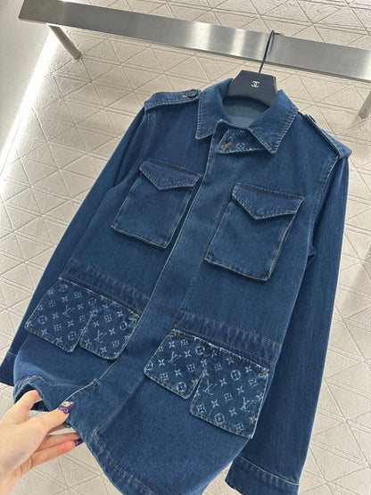 Laser denim mid length jacket