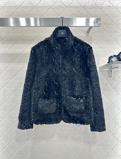 Stand up collar zipper fur cotton coat jacket
