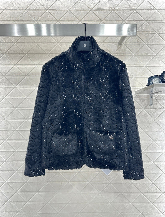 Stand up collar zipper fur cotton coat jacket